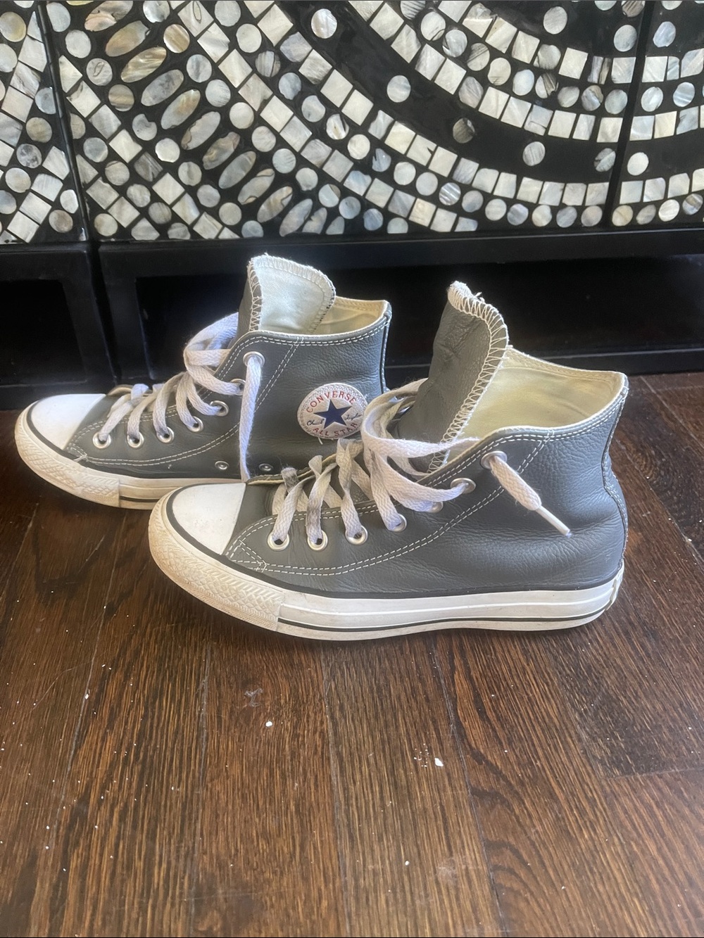 Converse Gray High Top Leather Sneakers